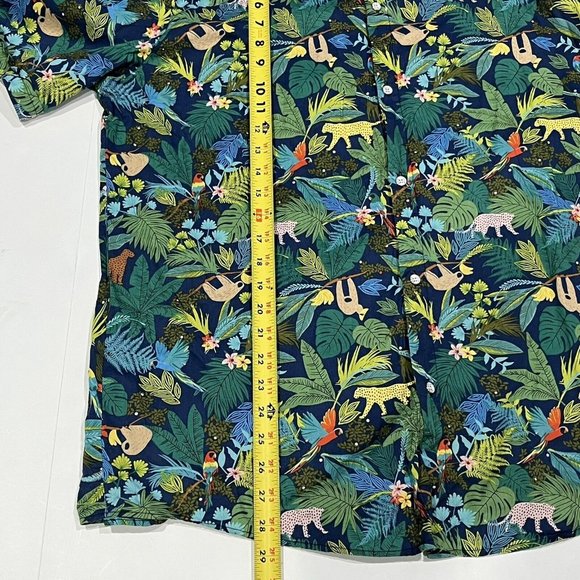 SSLR Bright Tropical Animal Print Bird Leopard Lemur Button Up Shirt Men XL - Picture 13 of 16